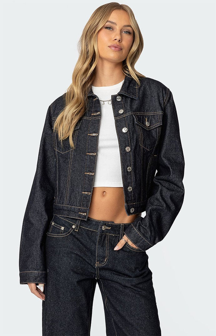 Edikted Women's Barb Denim Jacket in Indigo Blue - Size Medium | PacSun