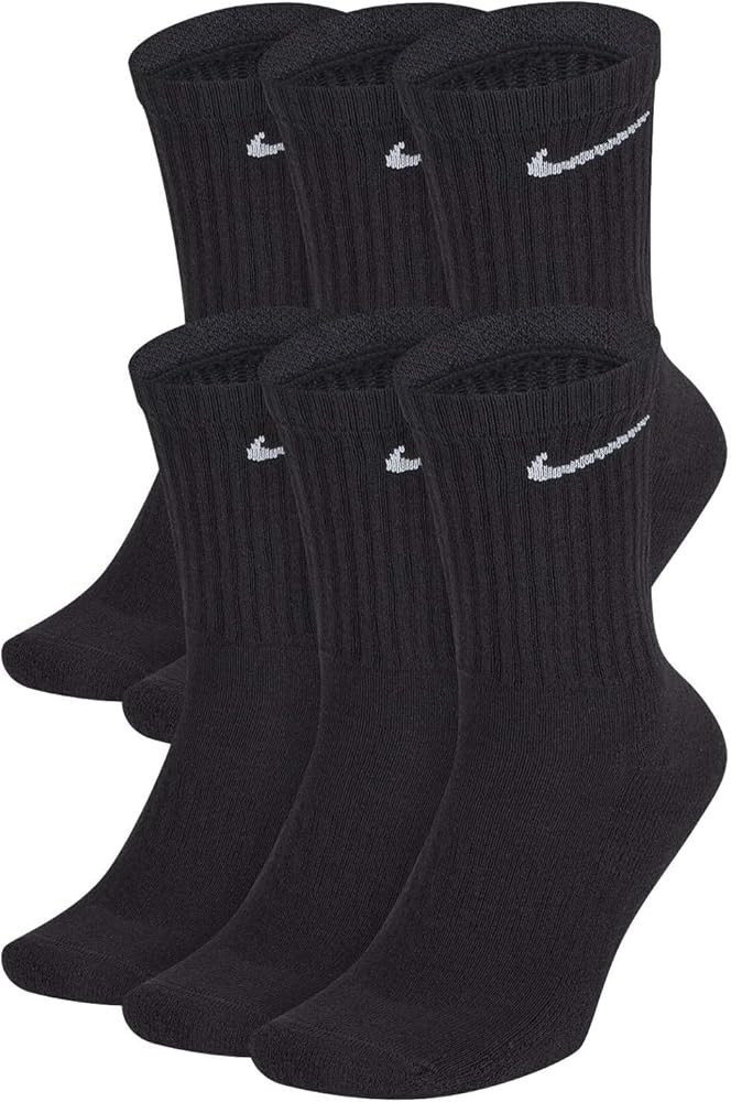 Nike Unisex Performance Cushion Crew Socks with Band (6 Pairs), Black/White, Large | Amazon (US)