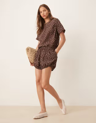 ASOS DESIGN open back tie top and shorts set in brown polka dot print | ASOS (Global)