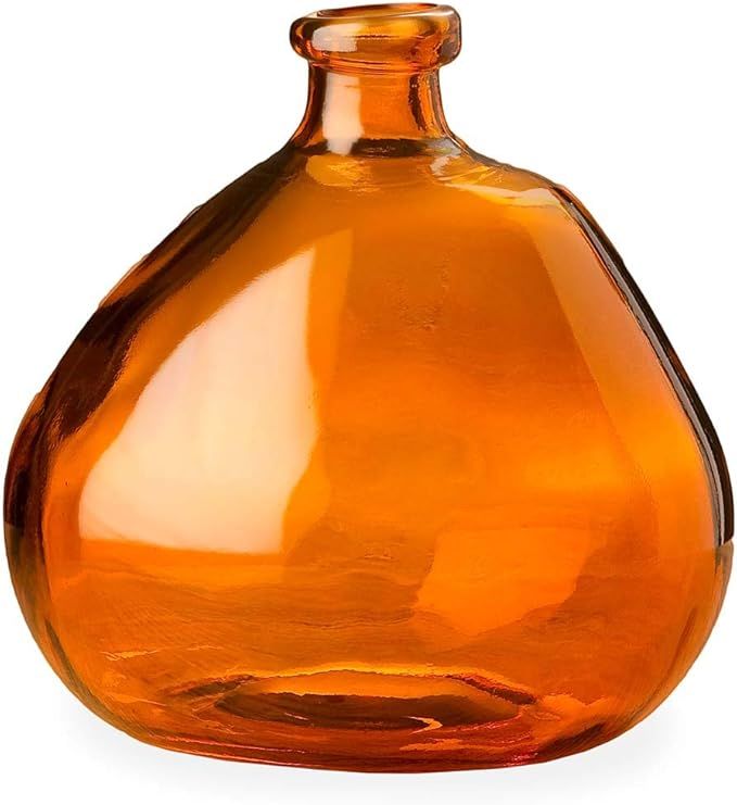 VivaTerra Orange Recycled Glass Balloon Vase, 9" H x 8" Dia, Handblown Colorful Glass Vases for H... | Amazon (US)
