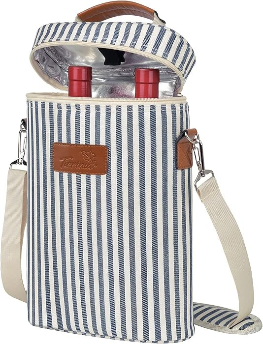 Tirrinia 2 Bottle Insulated Wine Tote Carrier - Leakproof, Padded Cooler Bag for Travel, BYOB, Ta... | Amazon (US)