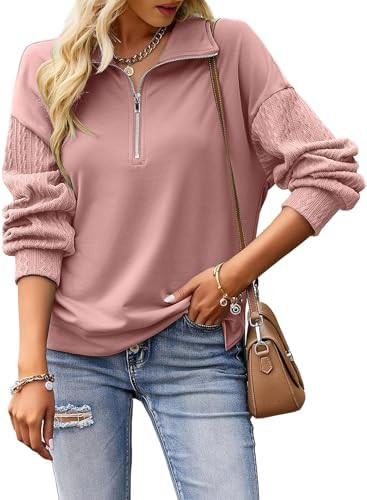 SHEWIN Womens Half Zip Sweatshirt Fall Loose High Neck Pullover Tops | Amazon (US)