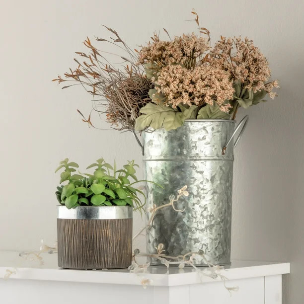 Mainstays 8.5" Galvanized Metal Pot Planter Pail, Silver - Walmart.com | Walmart (US)