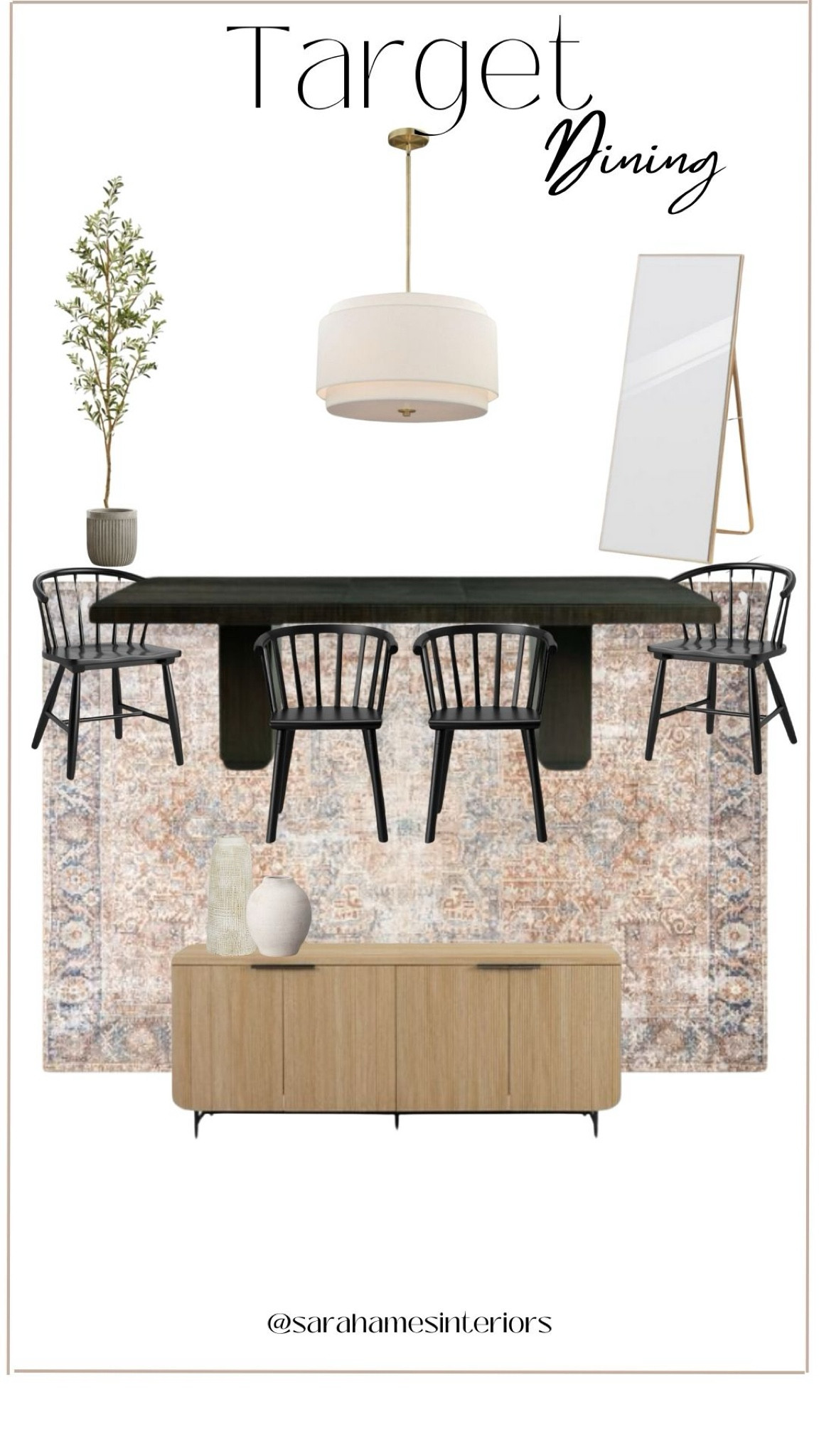 Dining Room Inspo. 

Loving this black table paired with that sideboard. I would stick the gold accent mirror in the corner.
#targethome #targetsale #homedesign #diningroom #diningroominspo

#LTKstyletip #LTKsalealert #LTKhome