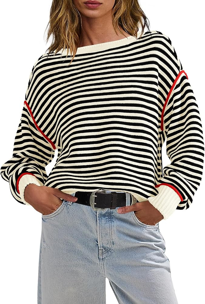 Panadila Womens Striped Oversized Sweater Fall Chunky Long Sleeve Pullover Sweaters Cable Knit Co... | Amazon (US)