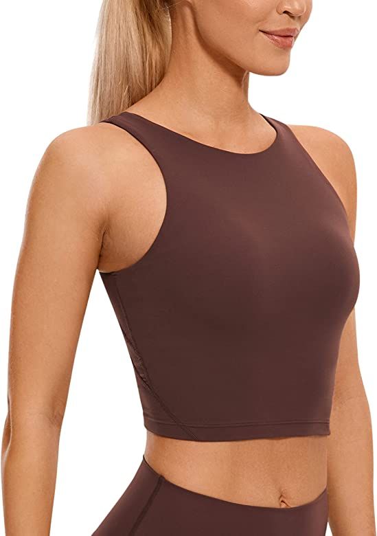 CRZ YOGA Womens Butterluxe High Neck Longline Sports Bra - U Back Padded Crop Workout Tank Top wi... | Amazon (US)