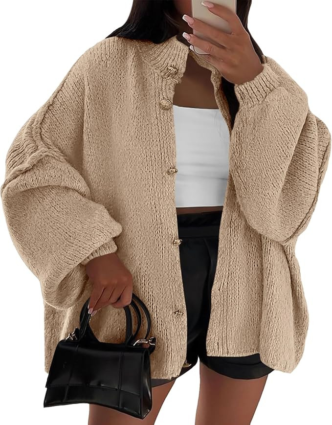 BTFBM Cardigan Sweaters for Women 2025 Fall Winter Outwear Lantern Long Sleeve Button Down Oversi... | Amazon (US)