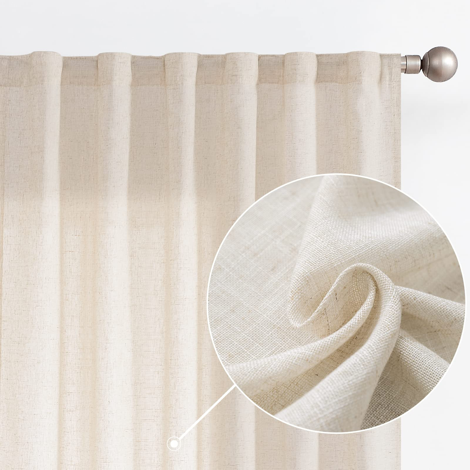 jinchan Linen Beige Curtains 90 Inches Long for Living Room Farmhouse Rod Pocket Back Tab Light F... | Amazon (US)
