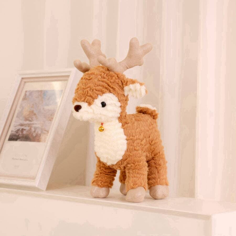 Christmas Elk Plush Stuffed Toy, Cute Comfortable Soft Standing Position With Small Bells, Christ... | SHEIN