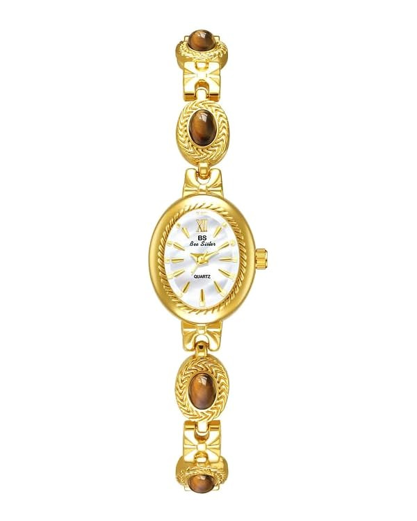 FANMIS Gold Tone Watches for Women with Small Vintage Bracelet Elegant Jade Oval Dial Dress Watch... | Amazon (US)