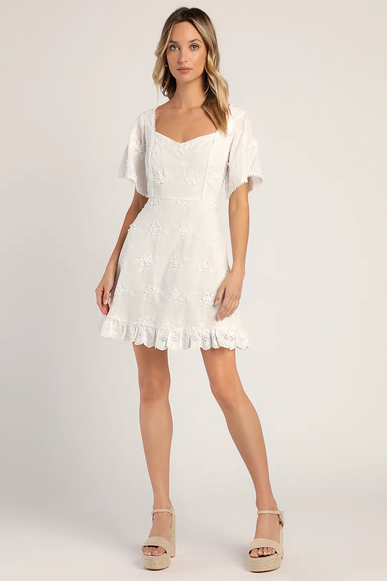 Morning in Mallorca White Eyelet Mini Dress | Lulus