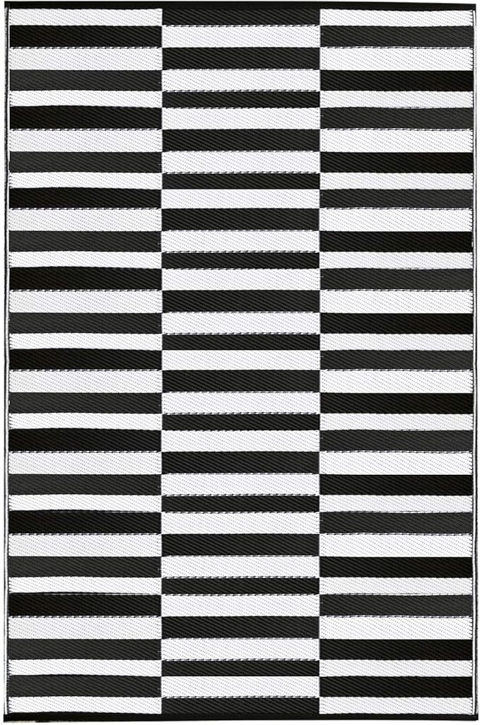 Earth Collective Outdoor Rug for Patio- Recycled Plastic Mat, Black White Stripe, Reversible, Eas... | Amazon (US)