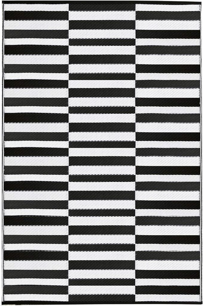 Earth Collective Outdoor Rug for Patio- Recycled Plastic Mat, Black White Stripe, Reversible, Eas... | Amazon (US)