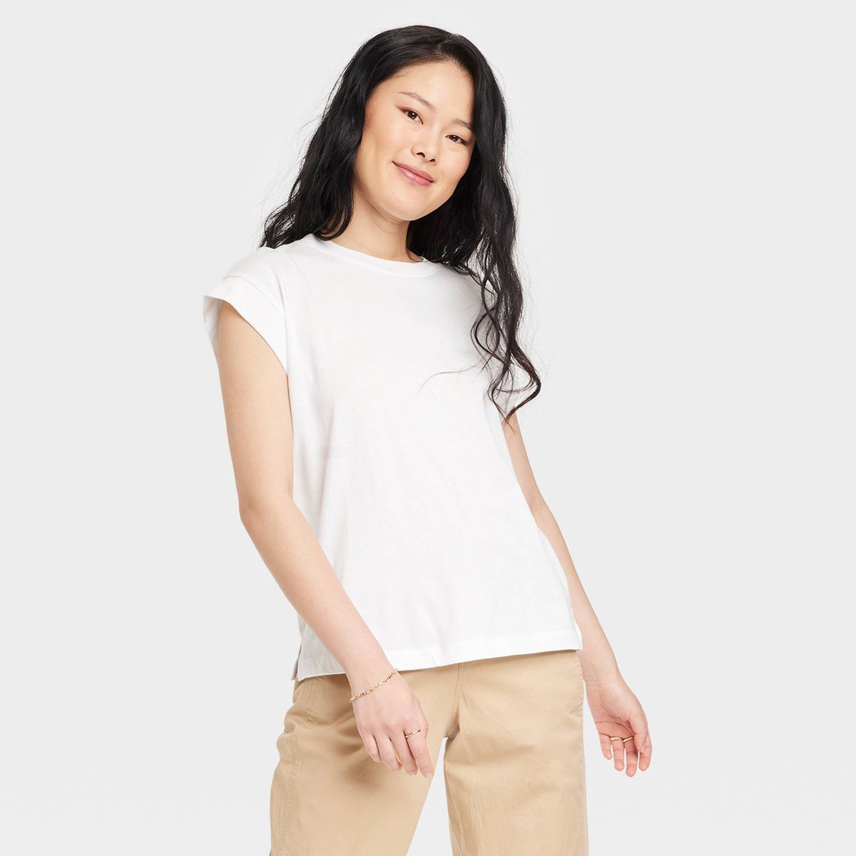 Women's Extended Shoulder T-Shirt - A New Day™ Tan M | Target