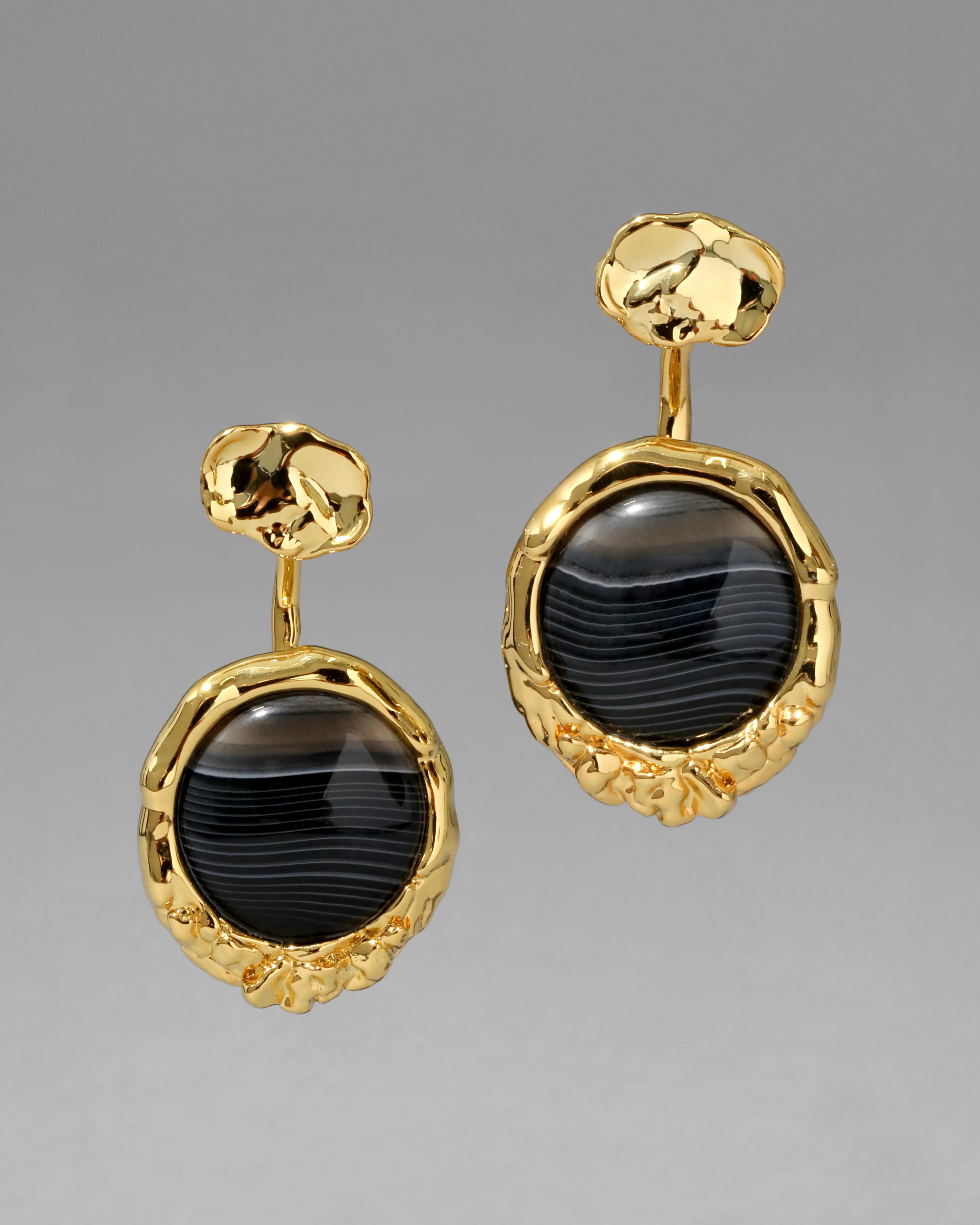 Brut Banded Agate Coin Front Back Earrings | Gold Front Back Earrings | Alexis Bittar