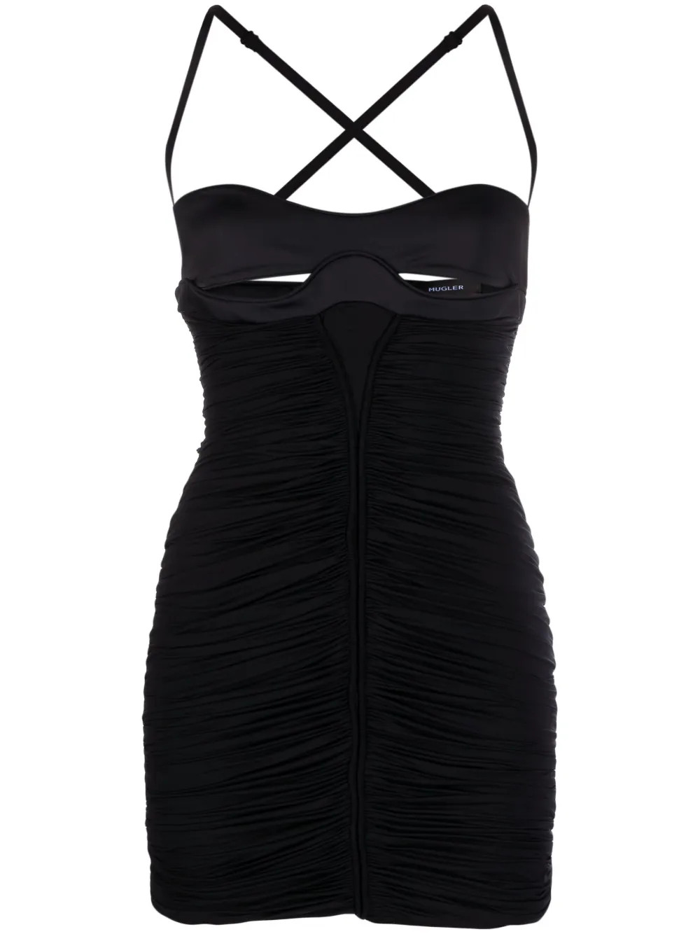Mugler cut-out Ruched Minidress | Black | FARFETCH | Farfetch Global