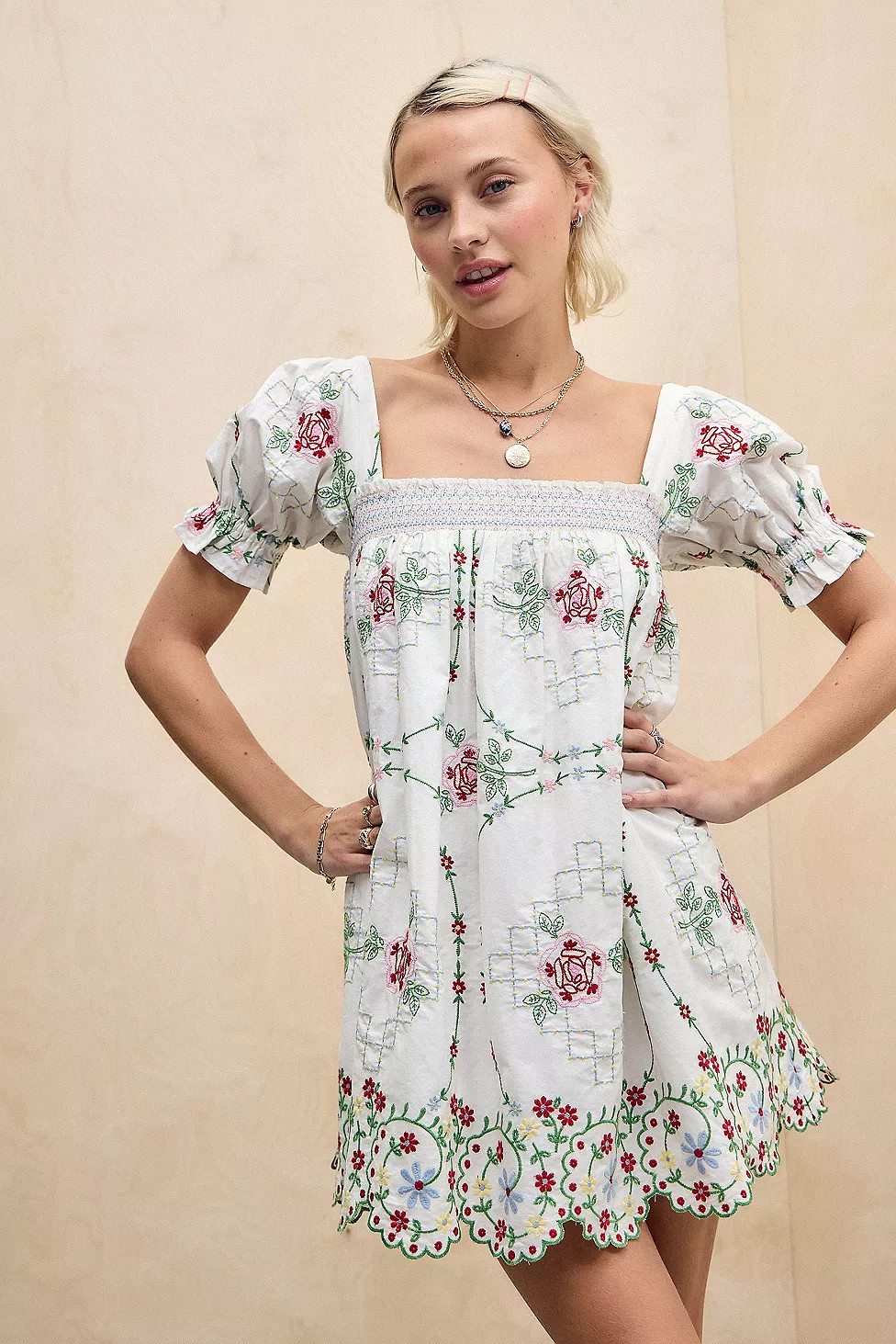 Damson Madder Lulu Rose Embroidered Mini Dress | Urban Outfitters UK