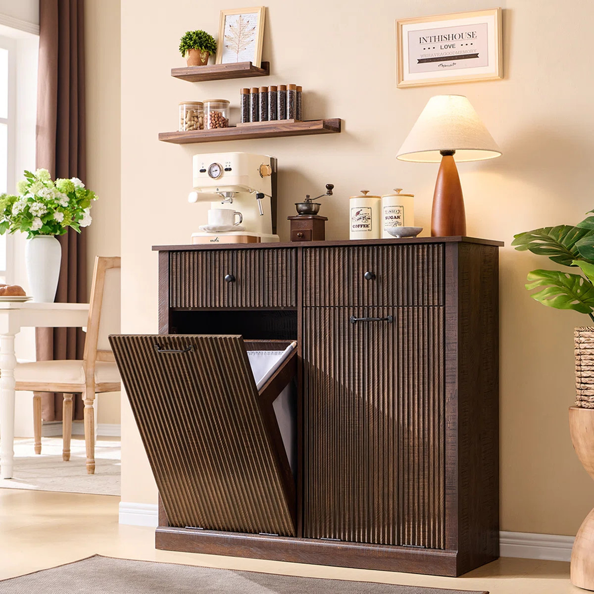 Modern Tilt-out Dual Laundry Hamper Cabinet with 2 Drawers,20 Gallon Fluted Laundry Storage Baske... | Wayfair North America