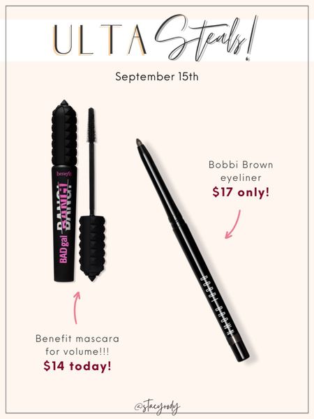 Ulta deals today only 50% off 
Bobbi Brown eyeliner 
Mascara sale 

#LTKSale #LTKbeauty #LTKsalealert