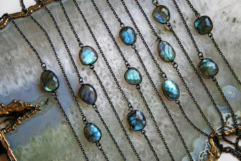 Petite Blue Labradorite Gunmetal Necklace // Minimal | Etsy | Etsy (US)