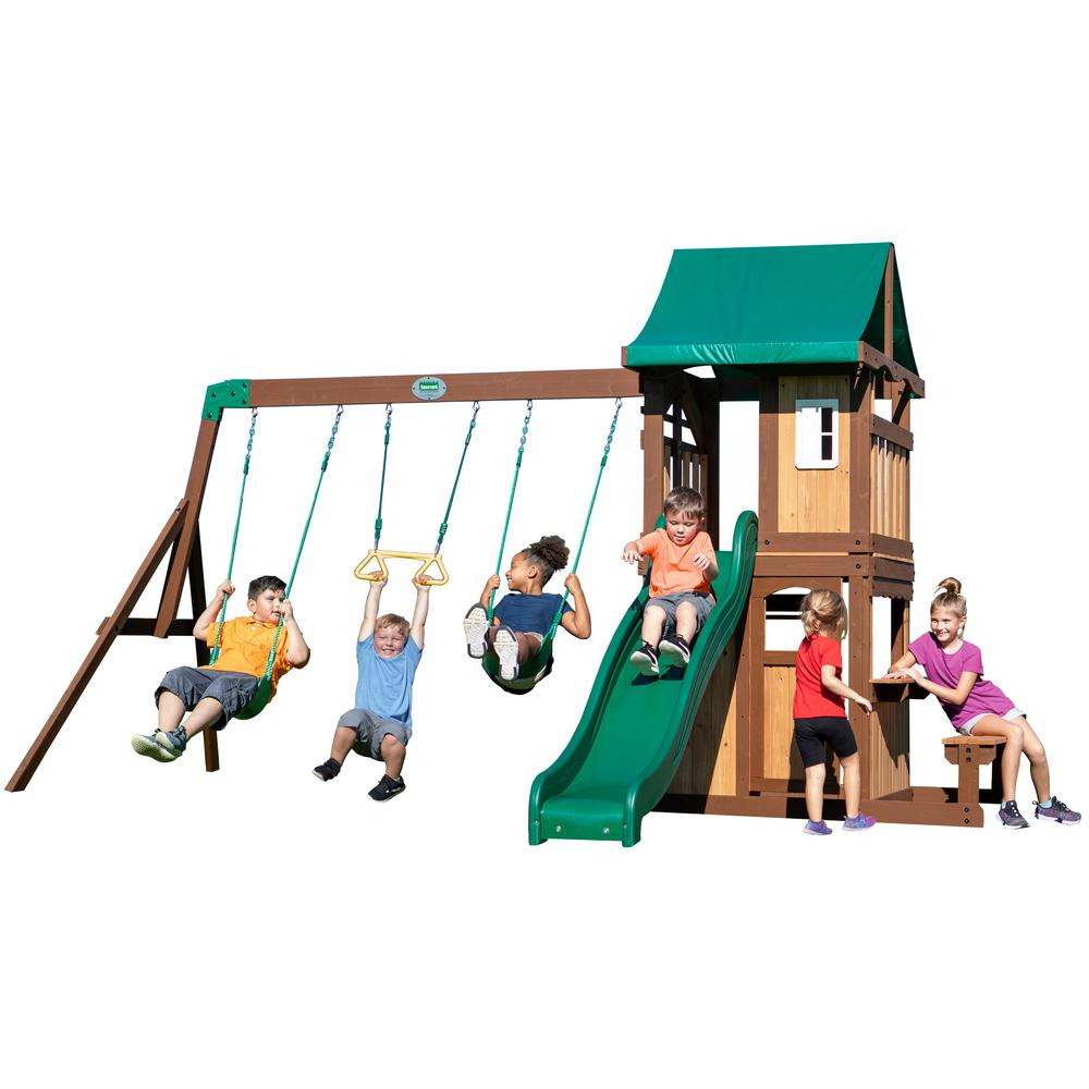 Backyard Discovery Lakewood All Cedar Wooden Swing Set | The Home Depot