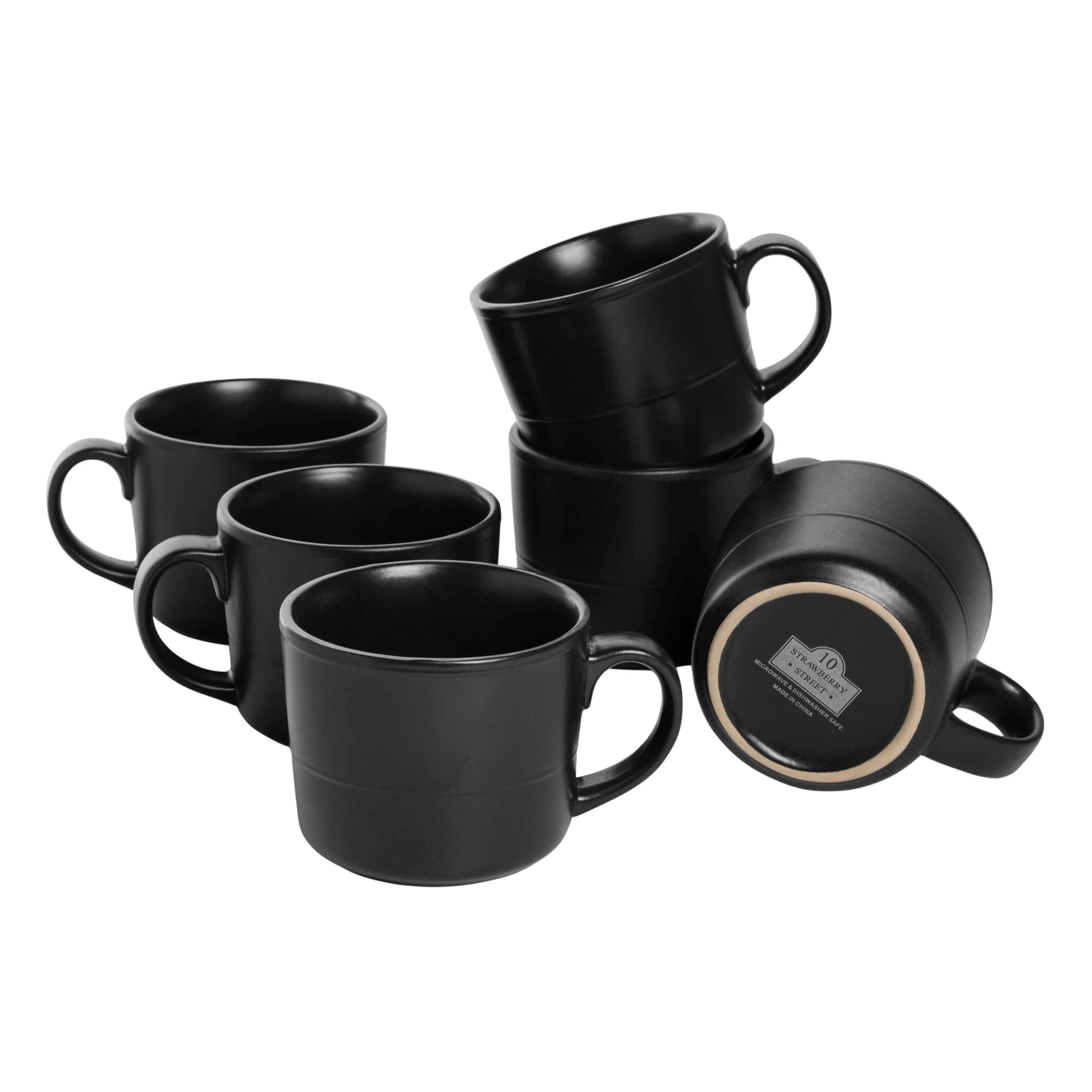 10 Strawberry Street Double Line 3.75"/12 fl oz Stoneware Mug, Set of 6, Matte Black | Walmart (US)