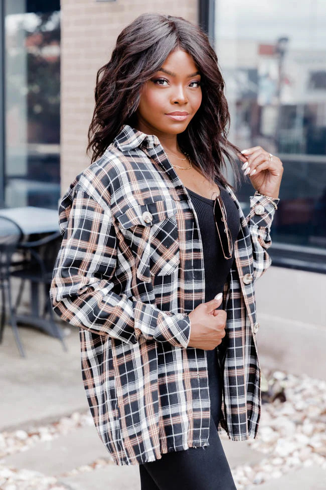 Round It Up Black and Brown Plaid Button Front Shirt | Pink Lily