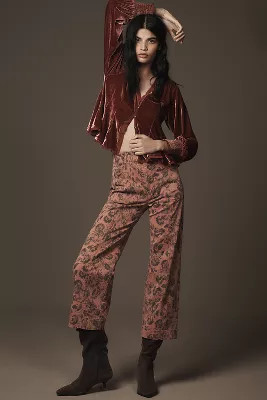 The Skipper Seamed High-Rise Crop Wide-Leg Pants by Pilcro: Printed Twill Edition | Anthropologie (US)