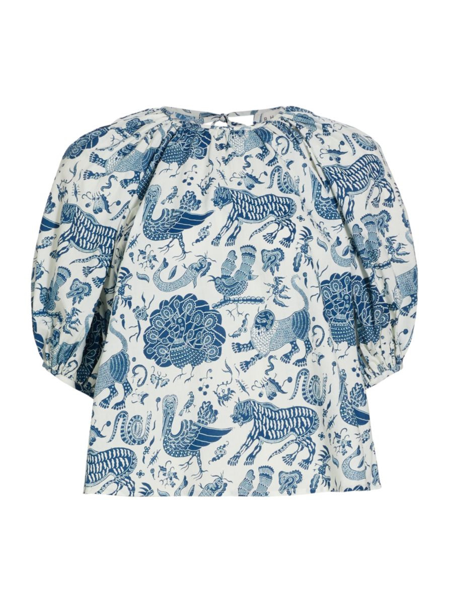 Rowan Mixed Peacock Puff-Sleeve Top | Saks Fifth Avenue