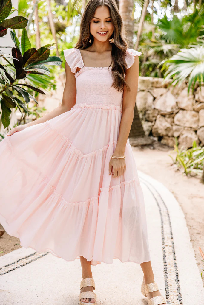 Pleasant Views Pink Smocked Midi Dress | The Mint Julep Boutique