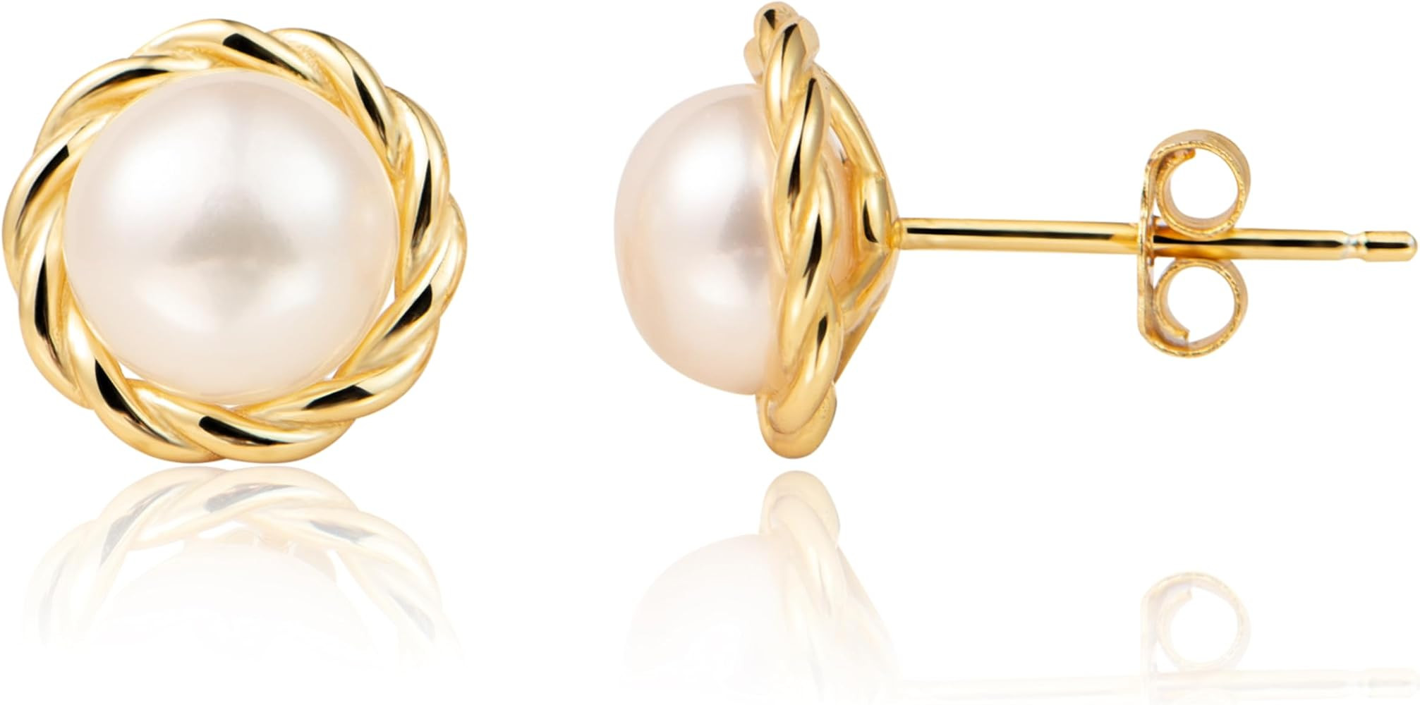MAPLEDAIRY Genuine Pearl Gold Earring Studs, Small Size, 18k Gold plated Sterling Silver, Lustrou... | Amazon (US)