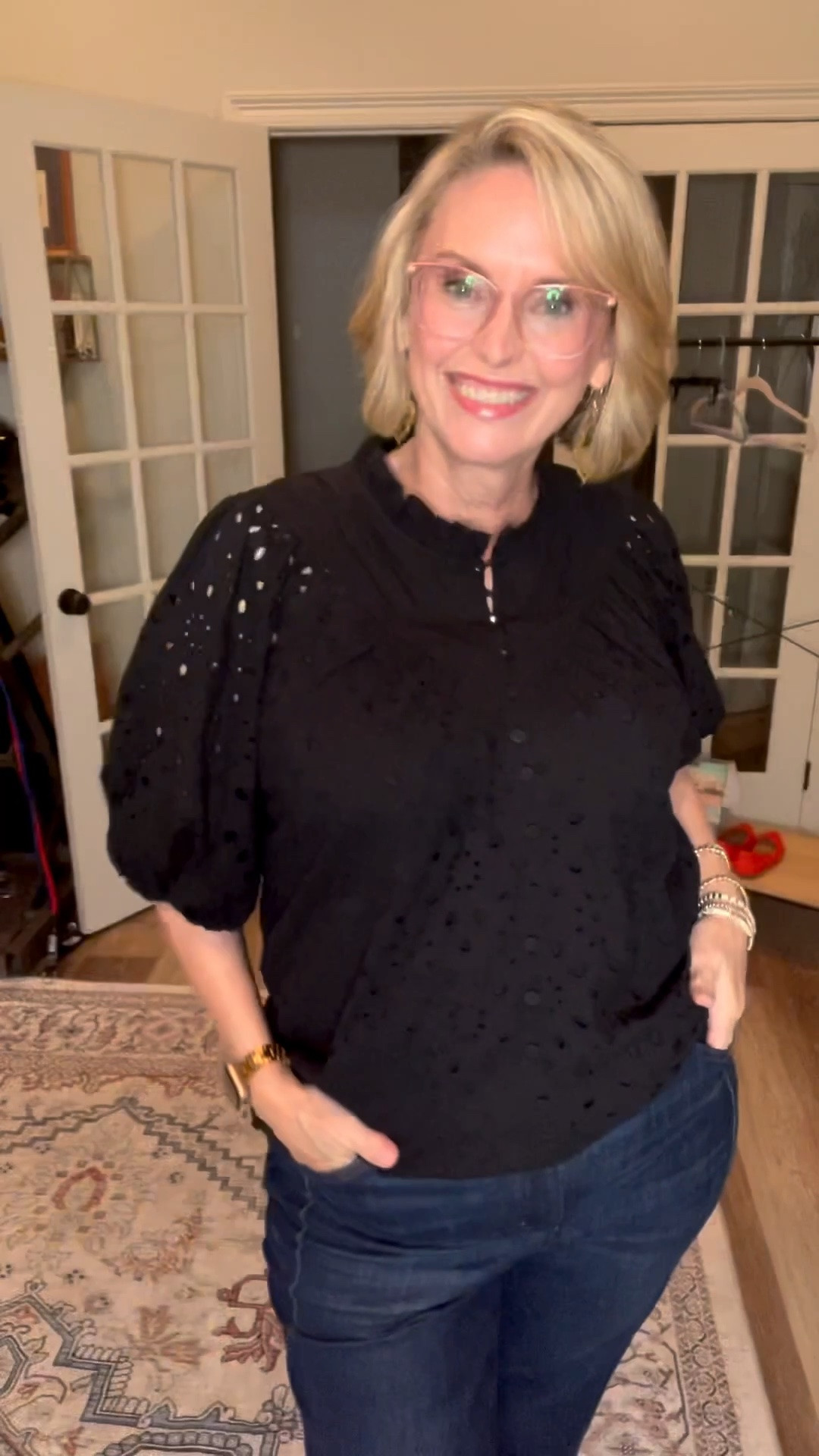Here’s a beauty and style tip for ya! Smile for a minute. And wear what makes your little heart happy. 
This cute eyelet top comes in a ton of colors, and is the perfect top for spring. Styled with dark denim jeans like I did here, or white jeans for a bright punch! It’s available in so many colors too! Great booty coverage too. 😉

#LTKSeasonal #LTKOver40 #LTKMidsize