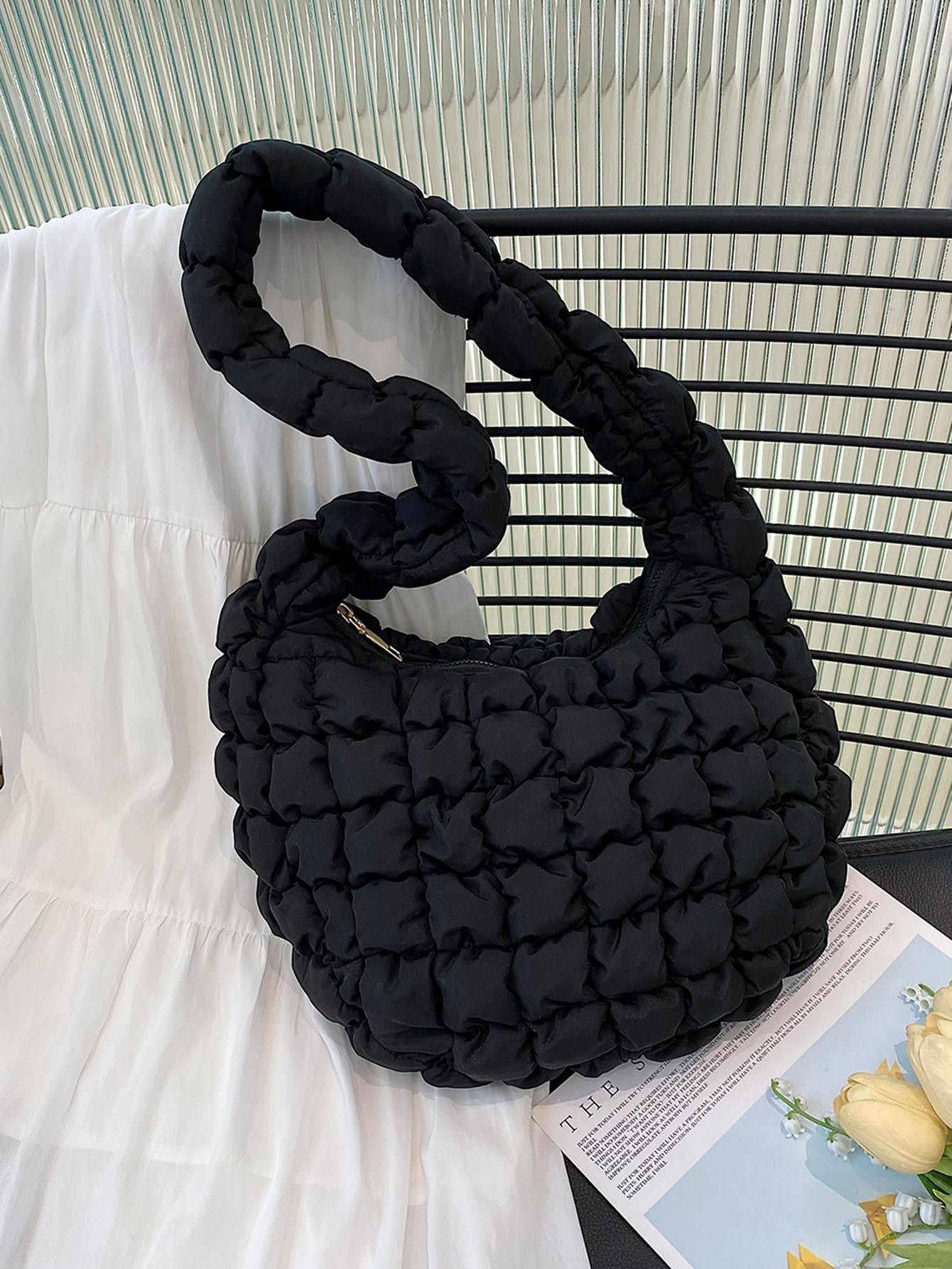 Quilted Detail Ruched Bag With Zipper Nylon | SHEIN