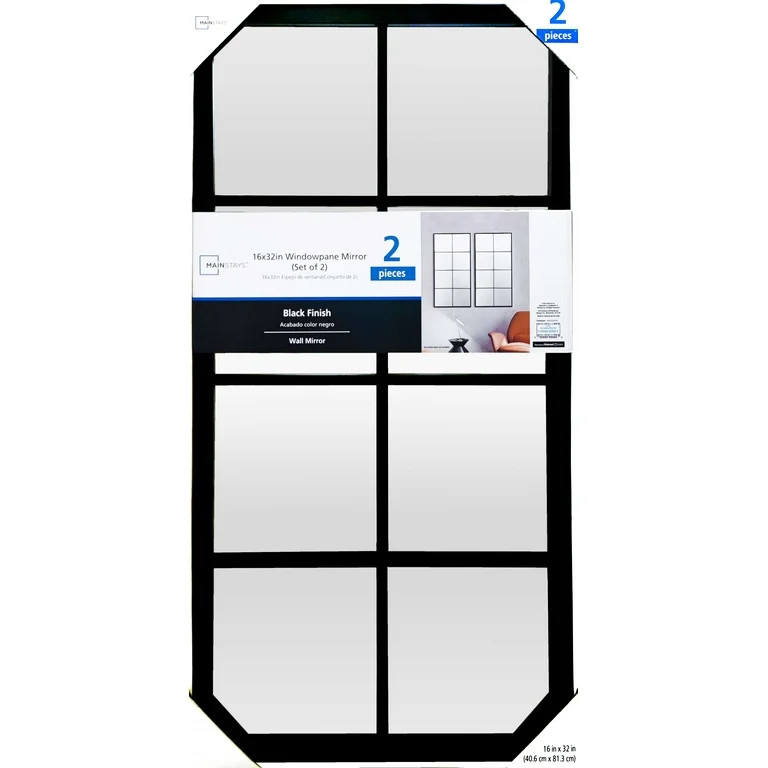 Mainstays 2-Piece Windowpane Mirror set 16"x32", Black | Walmart (US)