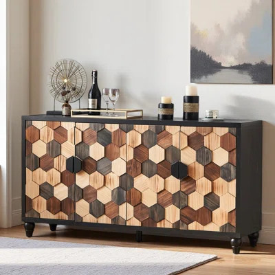 Distressed Storage Cabinet With Honeycomb Pattern, Modern Accent Cabinet With Doors For Entryway Buffet Sideboard Living Room Sideboard | Wayfair North America