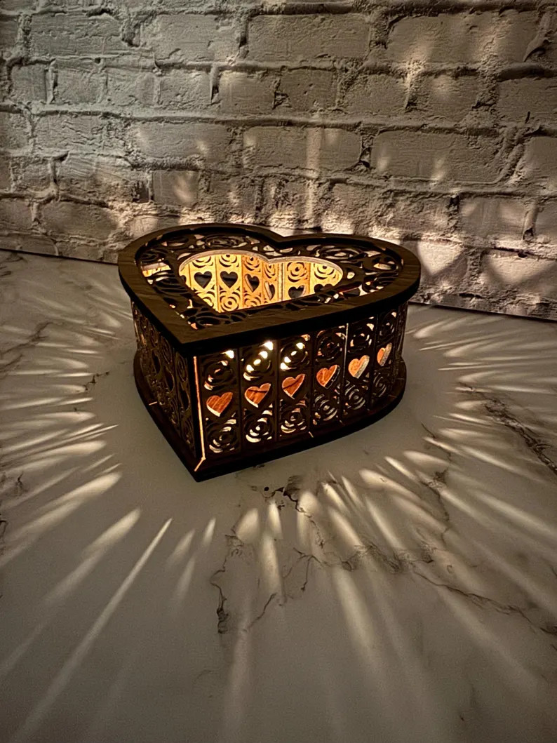 Heart Shaped Wooden Candle Holder | Laser Cut LED Tea Light - Etsy | Etsy (US)