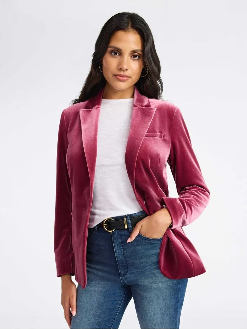 Sofia by Sofia Vergara Women's and Women's Plus Size Single Breasted Velvet Blazer, Sizes XS-4X | Walmart (US)