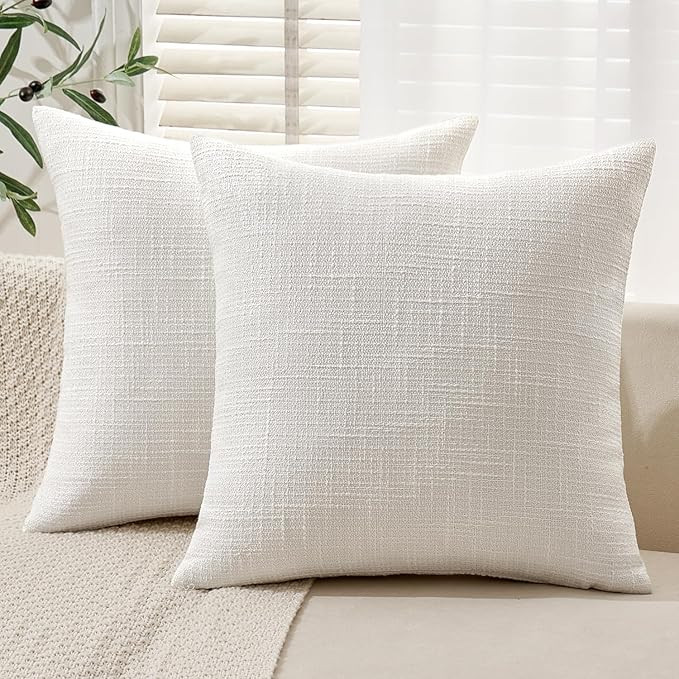 MIULEE 24x24 Inch Euro sham Burlap Linen Pillow Covers Set of 2 - Pure White Washed Soft Skin-Fri... | Amazon (US)