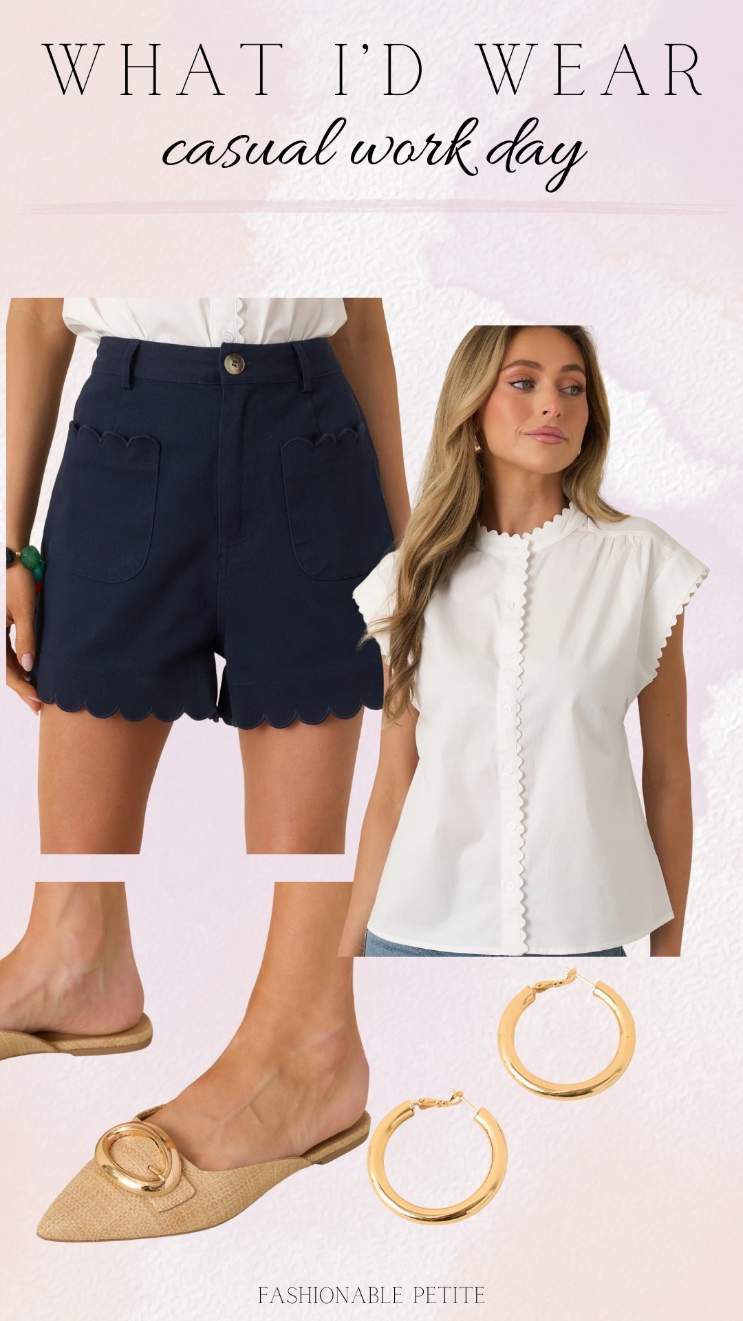 What I’d wear to a casual Friday featuring the cutest scalloped shorts and scalloped top. @Red Dress 

Work outfit, workwear, office outfit 

#LTKWorkwear