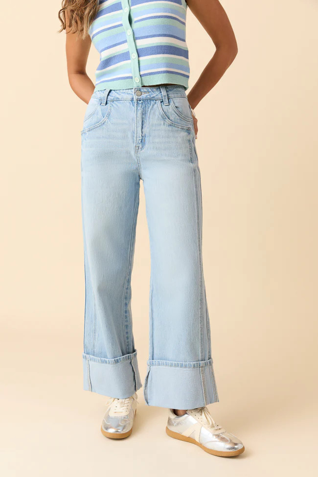 Cameron High Rise Cuffed Wide Leg Jeans | Pink Lily