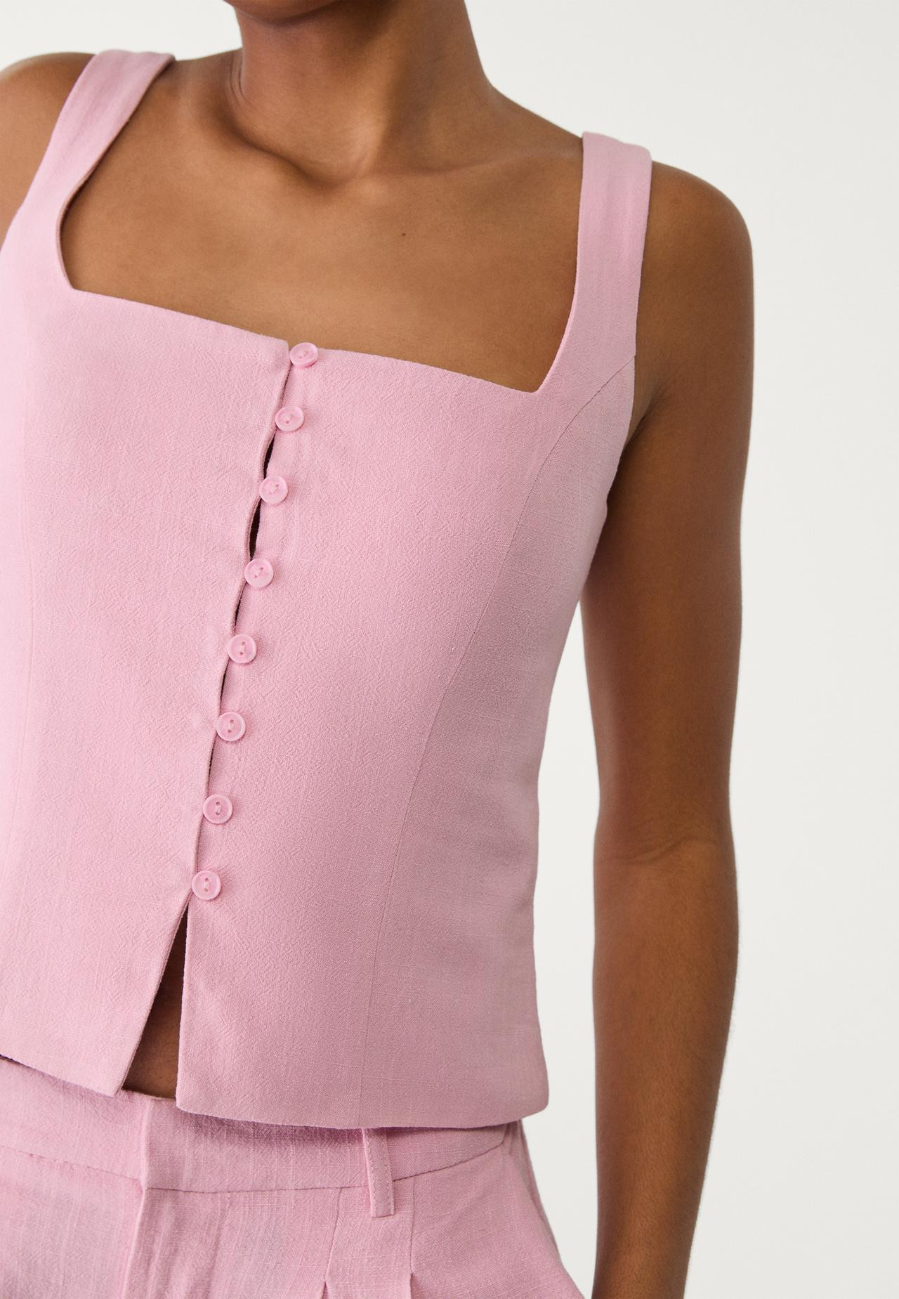 Strappy linen blend top with buttons | Stradivarius (UK)