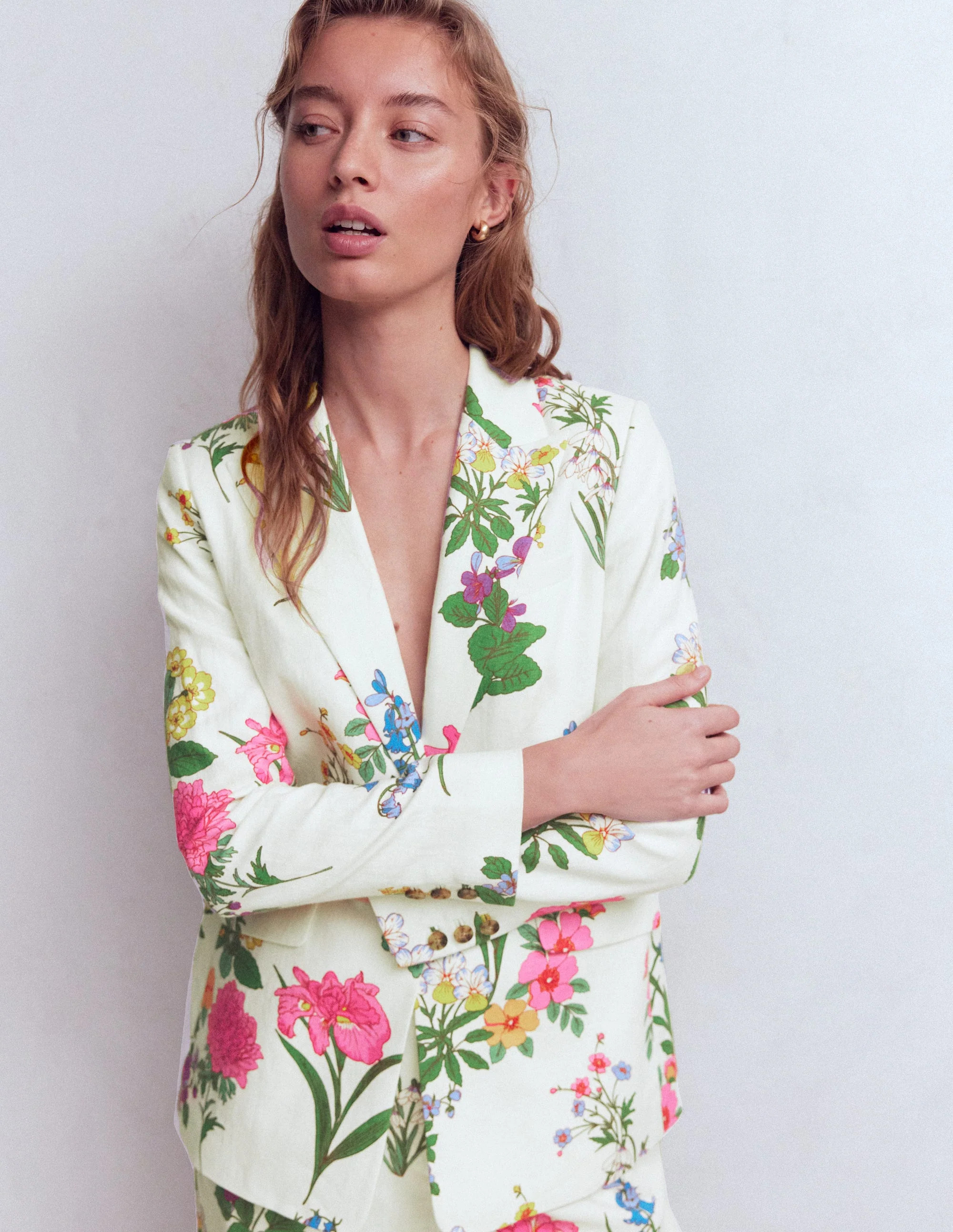 Woodbridge Linen Blazer-White, Delicate Blossom | Boden UK