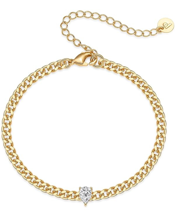 PAVOI 14K Yellow Gold Plated Cubic Zirconia Solitaire Bracelet for Women | Simulated Diamond Curb... | Amazon (US)