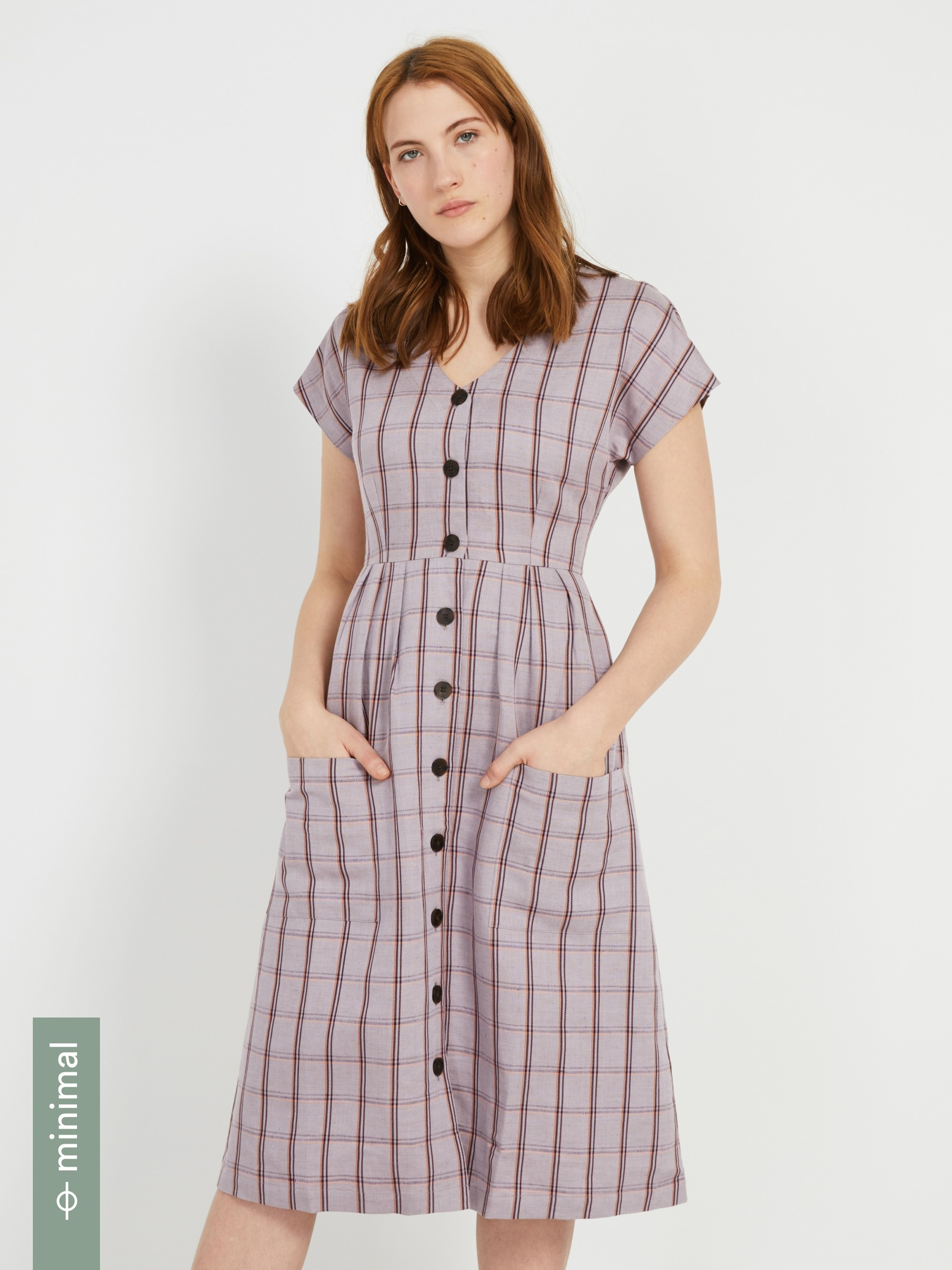 Linen-Tencel® Plaid Midi Dress in Lavender | Frank + Oak