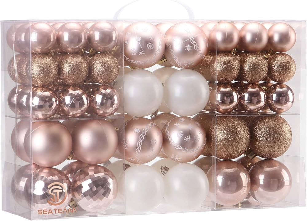 Sea Team 86-Pack Shatterproof Rose Gold Christmas Ball Ornaments Set, Assorted Multi-Sized Hangin... | Amazon (US)