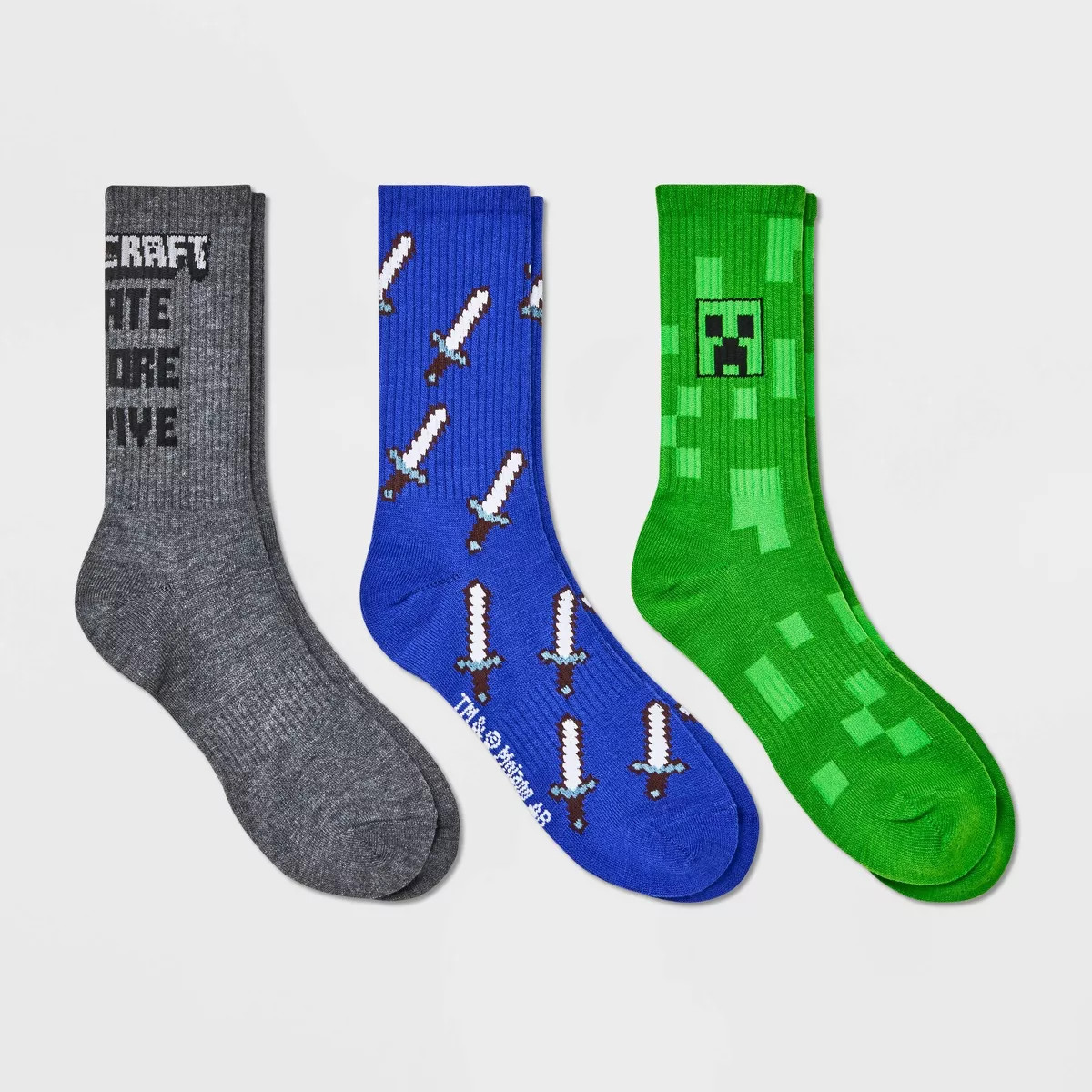 Boys' Minecraft 3pk Crew Socks - M/L | Target