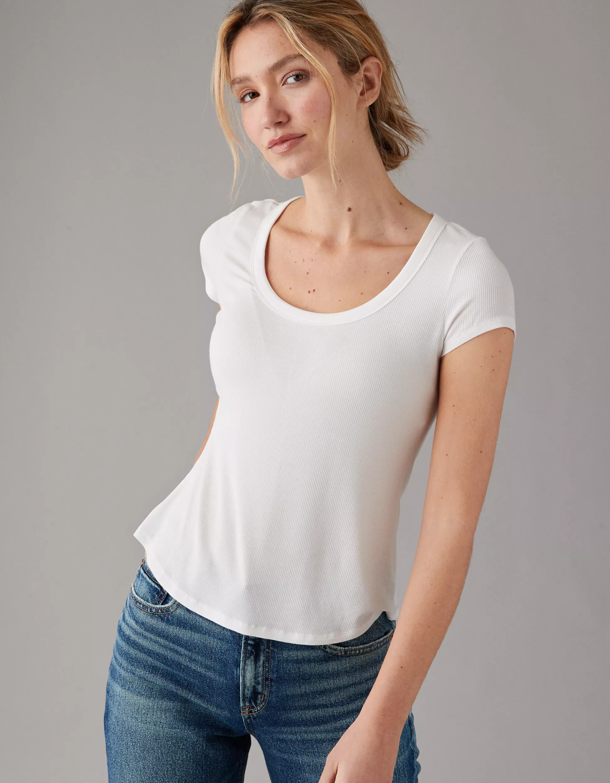 AE Soft & Sexy Scoop Neck Ribbed T-Shirt | American Eagle Outfitters (US & CA)