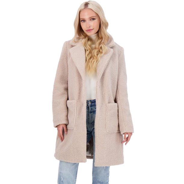 French Connection Teddy Faux Shearling Coat for Women-Open Front Lapel Midi Coat - Walmart.com | Walmart (US)