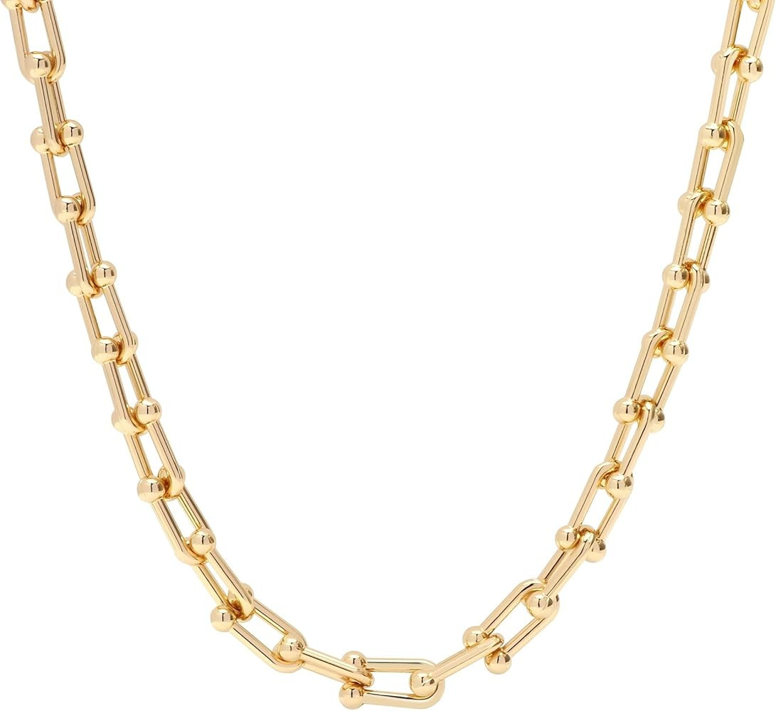 14K Gold Plated U Shaped Bamboo Lock Chain Paperclip Chains Adjustable Necklace for Women Gold Pl... | Amazon (US)