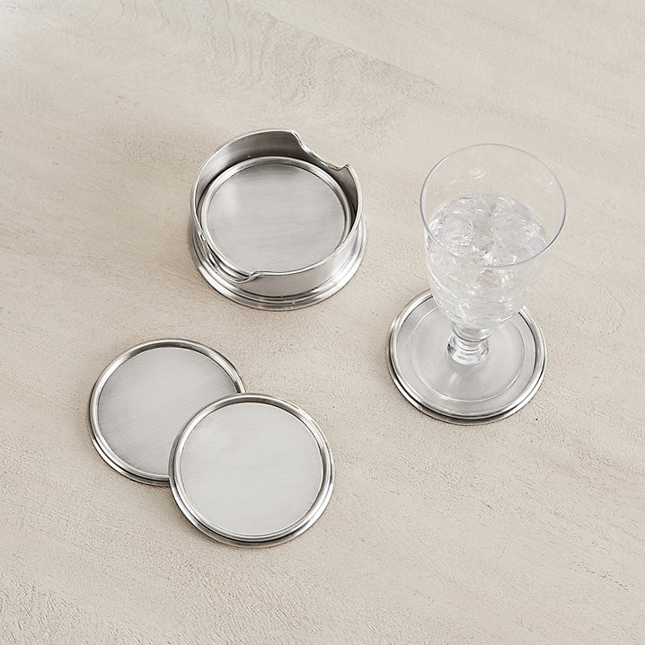 Pewter Coasters Set of 4 with Holder & Monogram Option for Gifts | Ballard Designs, Inc.